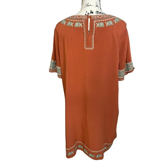 Mur Mur Anthropologie Embroidered Rust Orange Short Sleeve Dress Women's XL - Picture 4 of 8